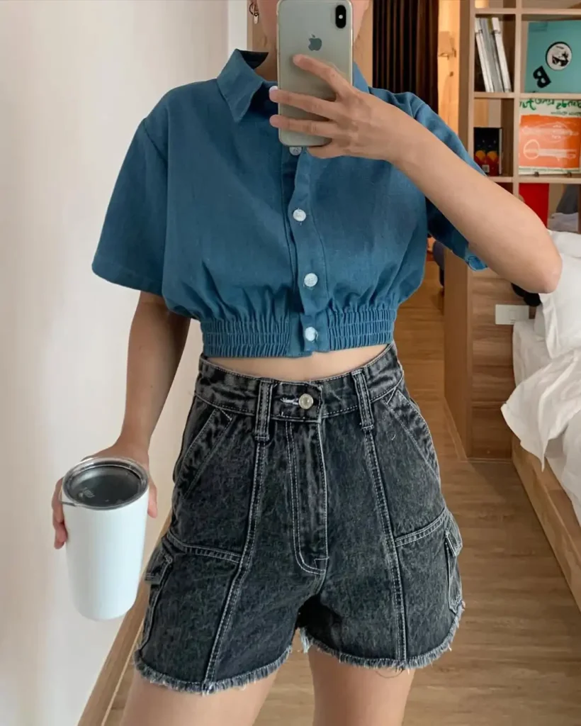 Denim Shorts with Short Tops